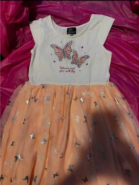 Pink & Violet White Top Peach Tulle Butterfly Dress